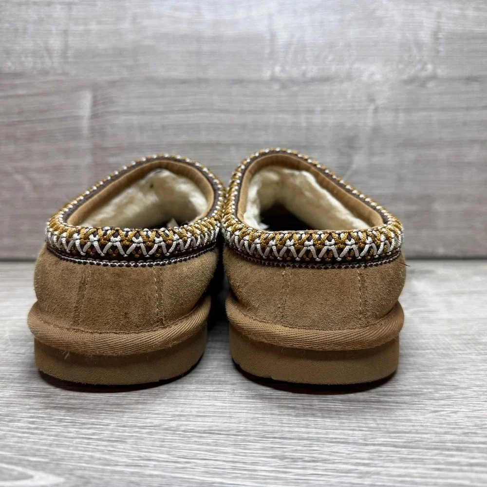 UGG Tasman Slippers Kids Size 3 Chestnut Brown Suede Braided Trim 1019066K